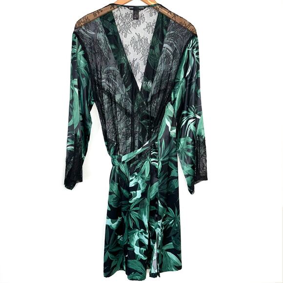 Victorias Secret Chantilly Green Palm Leaves Satin Wrap Robe Size M/L - Picture 9 of 14